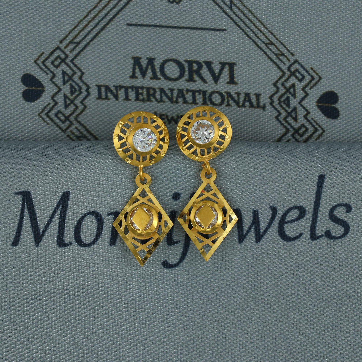 Elegant 18k Gold Dangle Earrings with CZ Stones, Light Weight Dainty Earrings Handmade Indian Jewelry, MJ0124