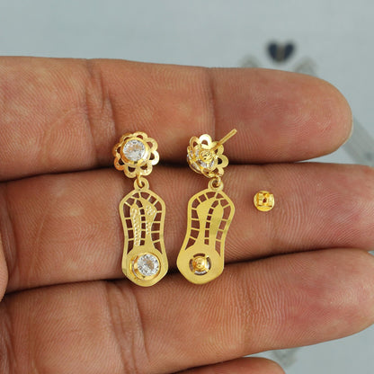18kt 18k Gold Dangle Earrings with CZ Stones, Light Weight Dainty Earrings Handmade Indian Jewelry, MJ0126