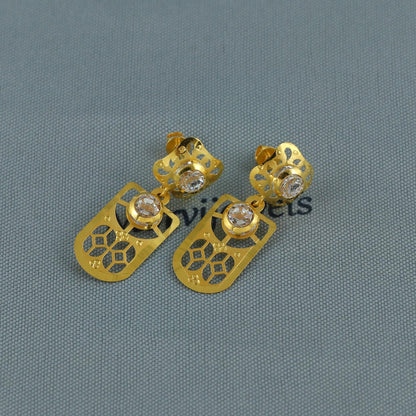 18k Gold Dangle Earrings with CZ Stones, Light Weight Dainty Earrings Handmade Indian Jewelry, MJ0128