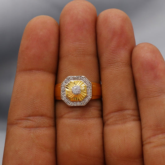 multi cz zircon stone ring Handmade 22k Gold Ring Indian Jewelry, K6019