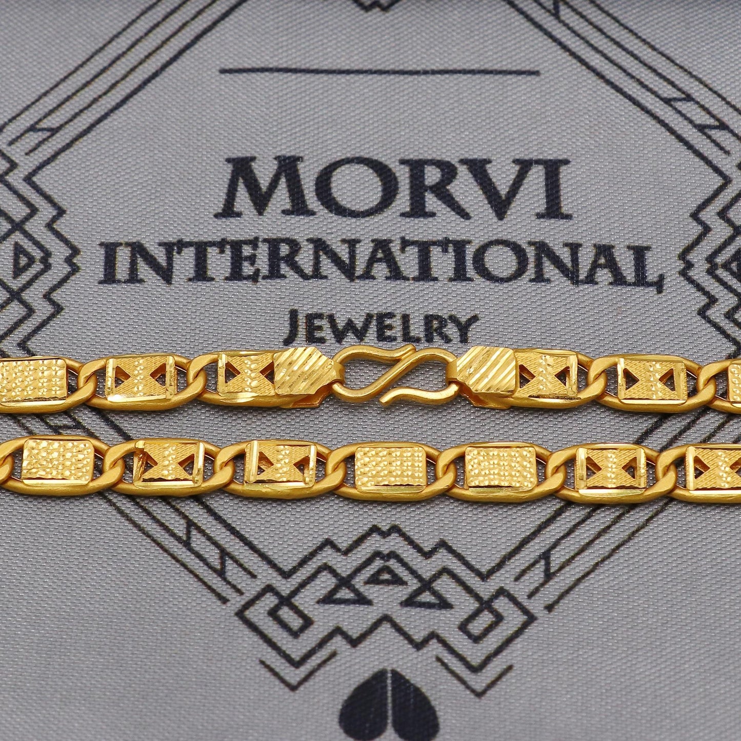 22K Gold curb link chain with panel overlays , Yellow Gold Capped Chain, Nawabi Flat Indian Necklace, unisex chain Necklace Jewelry, K6033