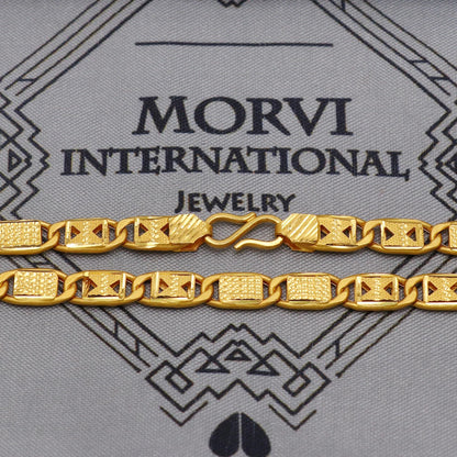 22K Gold curb link chain with panel overlays , Yellow Gold Capped Chain, Nawabi Flat Indian Necklace, unisex chain Necklace Jewelry, K6033