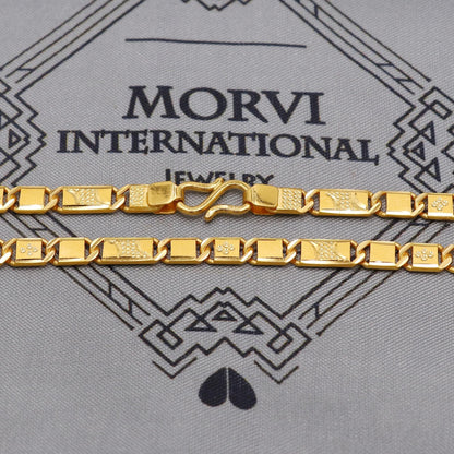 22K Gold curb link chain with panel overlays , Yellow Gold Capped Chain, Nawabi Flat Indian Necklace, unisex chain Necklace Jewelry, K6038