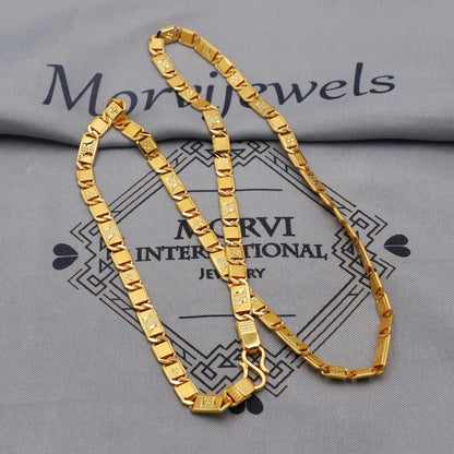 22K Gold curb link chain with panel overlays , Yellow Gold Capped Chain, Nawabi Flat Indian Necklace, unisex chain Necklace Jewelry, K6038