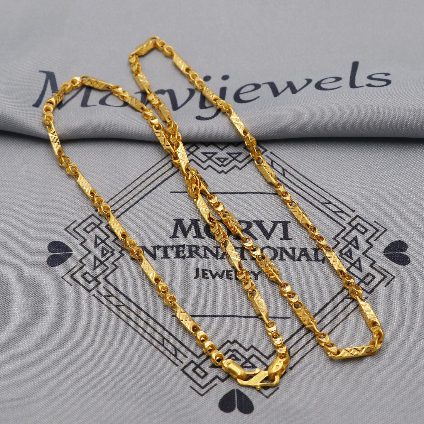 22K Yellow Gold Fancy Franco Chain Necklace, Yellow Gold Franco Chain, 22kt Indian Necklace, unisex chain Necklace Jewelry, K6040