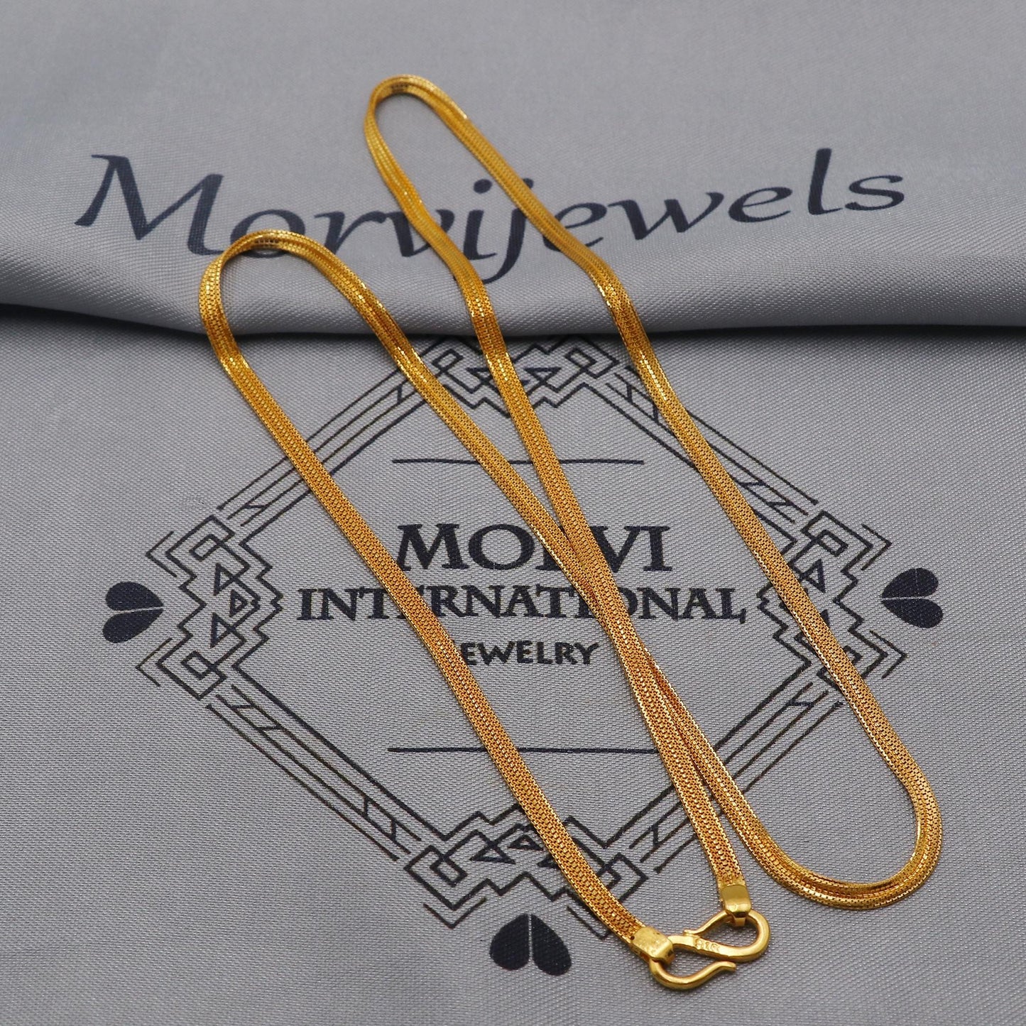 22K Gold Box Flat Chain Necklace, Yellow Gold Box Chain, Women Chain Necklace Jewelry, Elegant Chain Indian Necklace, Gift For Her, K6041
