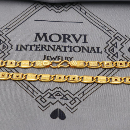 22K Gold curb link chain with star panel overlays , Yellow Gold Capped Chain, Nawabi Flat Indian Necklace, real gold chain Necklace, K6043