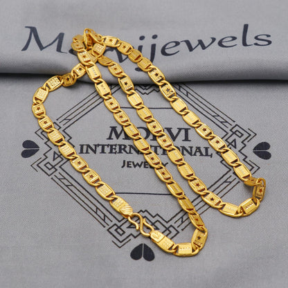 22K Gold curb link chain with star panel overlays , Yellow Gold Capped Chain, Nawabi Flat Indian Necklace, real gold chain Necklace, K6043