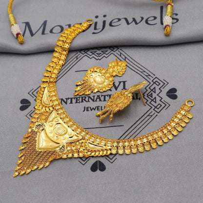 22k Yellow Gold Earrings Necklace set Gift, vintage 22k karat 22kt 22ct Indian Gold Handmade wedding necklace indian Jewelry for gift, K6050