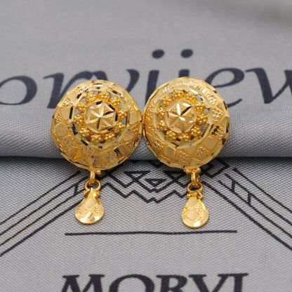 22k Yellow Gold Earrings Necklace set Gift, vintage 22k karat 22kt 22ct Indian Gold Handmade wedding necklace indian Jewelry for gift, K6051