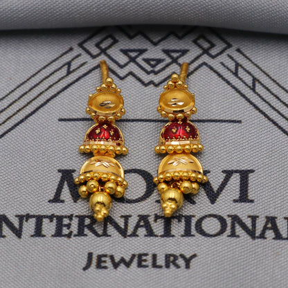 22k Yellow Gold Earrings Necklace set Gift, vintage 22k karat 22kt 22ct Indian Gold Handmade wedding necklace indian Jewelry for gift, K6052