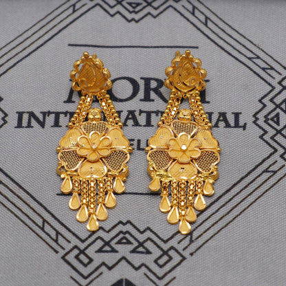 22k Yellow Gold Necklace Earrings set Gift, vintage 22k karat 22kt 22ct Indian Gold Handmade wedding necklace indian Jewelry for gift, K6053