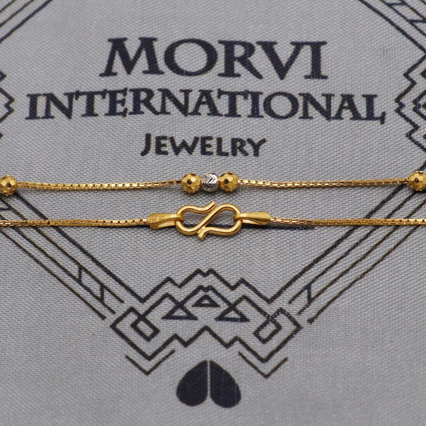 Pure Gold Necklace Box Chain in 22k Yellow Gold, Designer Gold Bead Style Chain, indian matar mala gold chain necklace jewelry, beads chain