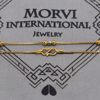 Pure Gold Necklace Box Chain in 22k Yellow Gold, Designer Gold Bead Style Chain, indian matar mala gold chain necklace jewelry, beads chain