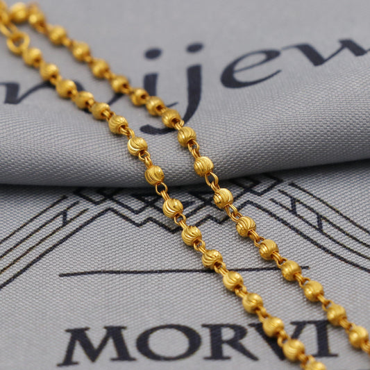 22k Gold Chain Beads Necklace Jewelry, Diamond Cut Beads 22kt Chain, Indian Gold Chain, Party Wear Chain, Indian Handmade Chain Jewelry
