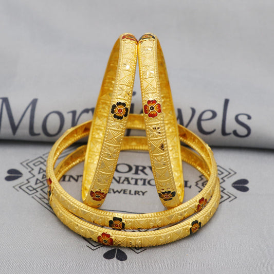 Flower 22k Gold Bangles Indian Handmade vintage design, Bridal Gold Bangles, Bangle Bracelet Wedding women Jewelry, inner wax lakh