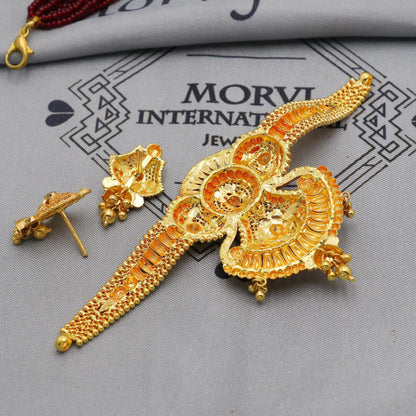 22k Yellow Gold Choker Necklace Earrings set Gift, vintage 22k karat 22kt 22ct Indian Gold Handmade wedding necklace indian Jewelry, K6084
