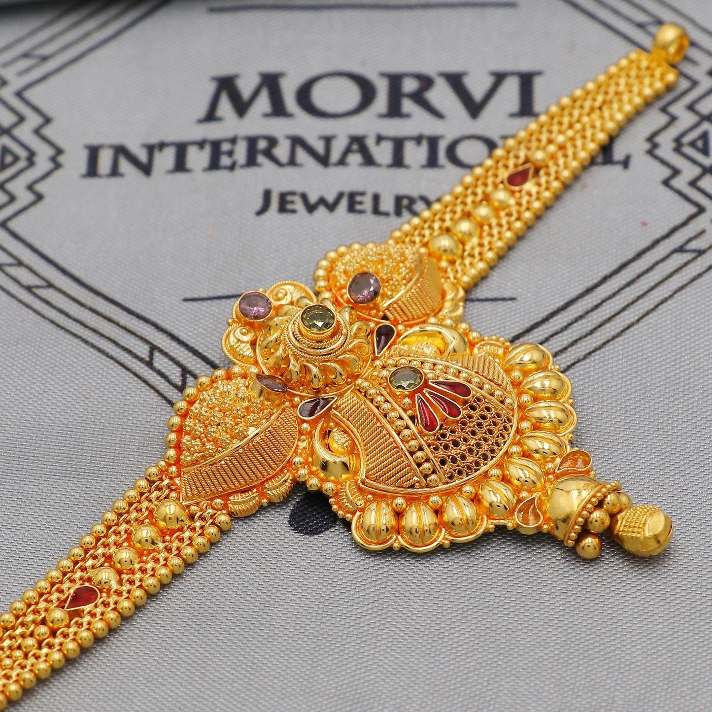 22k Yellow Gold Choker Necklace Earrings set Gift, vintage 22k karat 22kt 22ct Indian Gold Handmade wedding necklace indian Jewelry, K6086