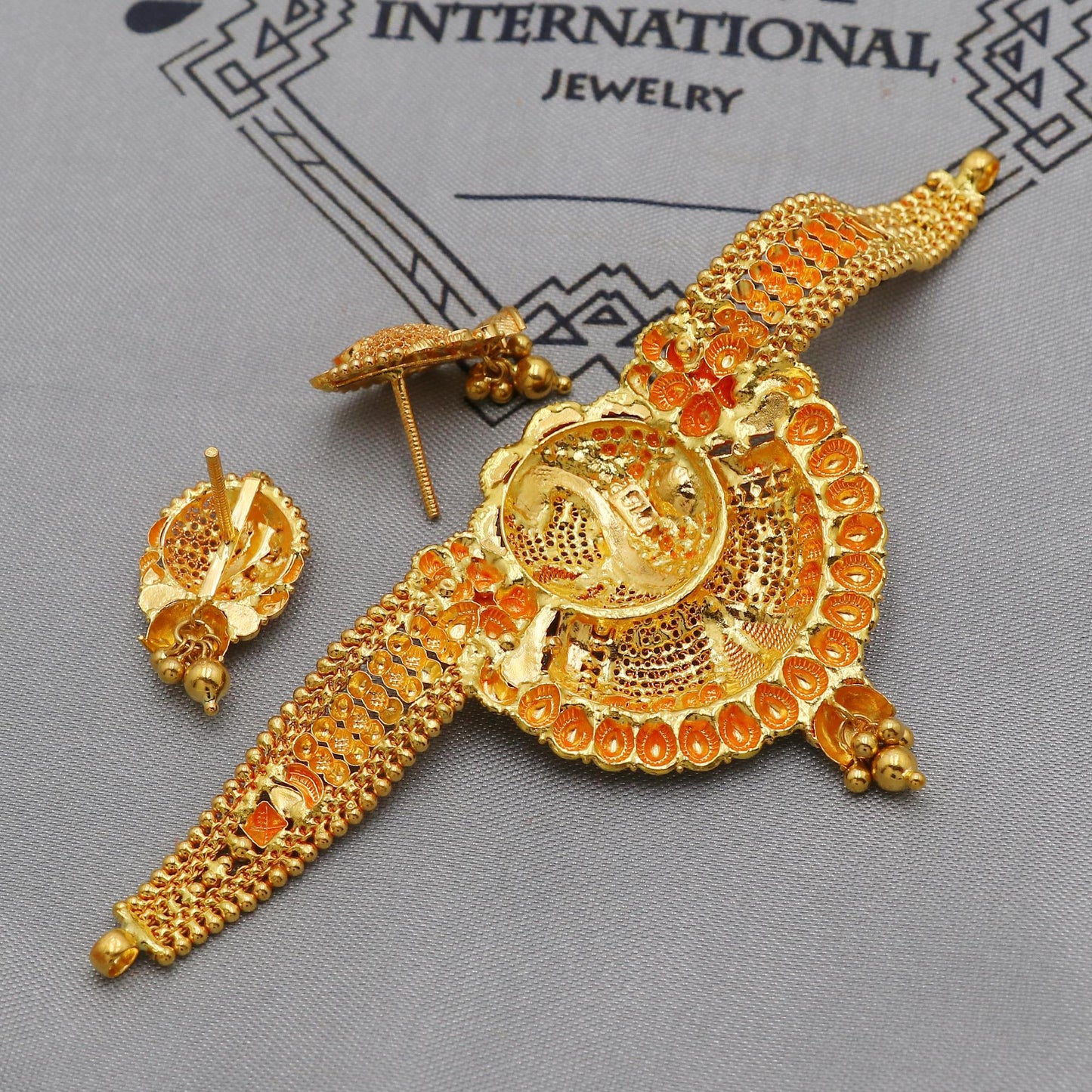 22k Yellow Gold Necklace Earrings Choker Set Gift, vintage 22k karat 22kt 22ct Indian Gold Handmade wedding necklace indian Jewelry, K6088