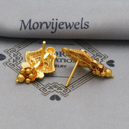 22k Yellow Gold Dangle Earrings Indian Jewelry with beads , Vintage Tribal Traditional handmade jewelry  Made In India, K6089A