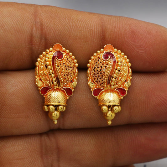 Intricate 22k Yellow Gold Earrings Handmade Jewelry for Gift, K6093A