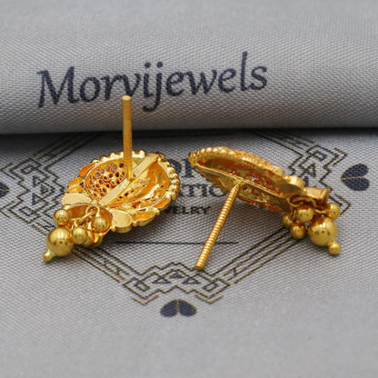 Intricate 22k Yellow Gold Earrings Handmade Jewelry for Gift, K6093A