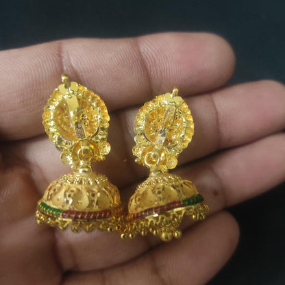 22k Gold Dangle Earrings, handmade vintage Pure Traditional design indian style WEDDING Dangle Jhumki Earrings Chandelier
