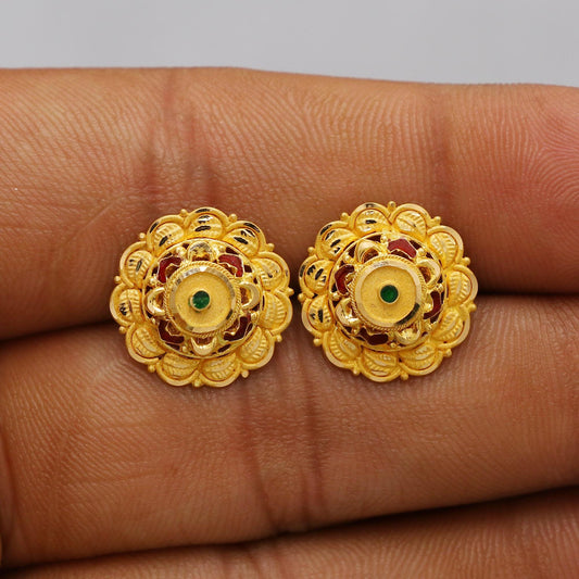 22k 22kt gold studs earrings jewelry for gift, gold round screw back minimalist earring, K6112