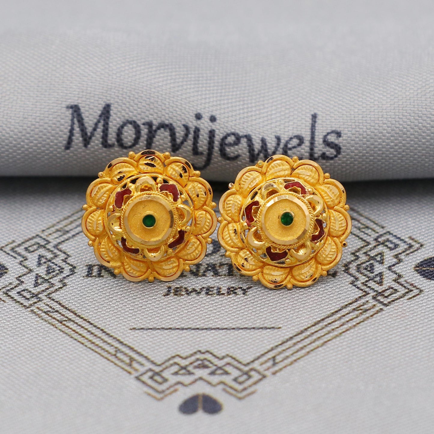 22k 22kt gold studs earrings jewelry for gift, gold round screw back minimalist earring, K6112