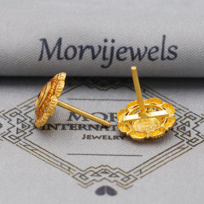 22k 22kt gold studs earrings jewelry for gift, gold round screw back minimalist earring, K6114