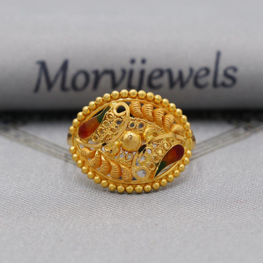 22k pure solid gold handmade ring . genuine 916 gold purity with government hallmarks . Indian jewelry, Oval Shape Women Ring, K6115