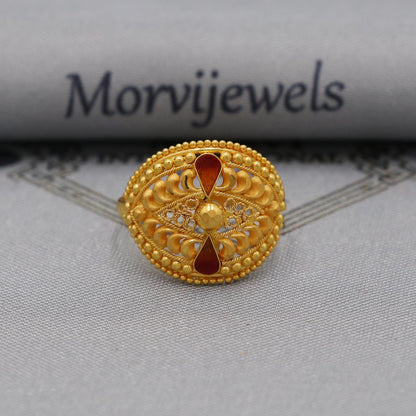 22k pure solid gold handmade ring . genuine 916 gold purity with government hallmarks . Indian jewelry, Oval Shape Women Ring, K6116