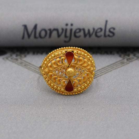 22k pure solid gold handmade ring . genuine 916 gold purity with government hallmarks . Indian jewelry, Oval Shape Women Ring, K6116