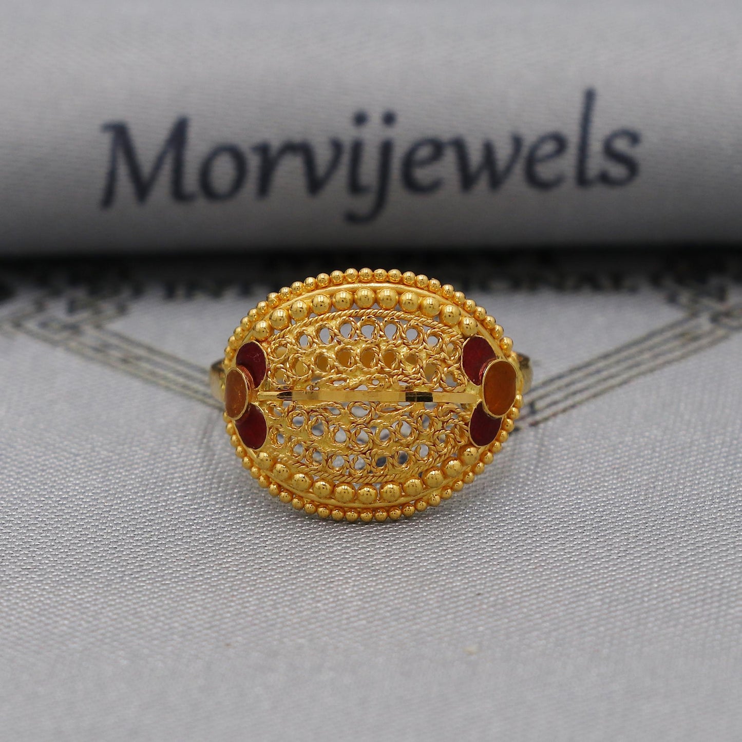 22k pure solid gold handmade ring . genuine 916 gold purity with government hallmarks . Indian jewelry, Oval Shape Women Ring, K6117