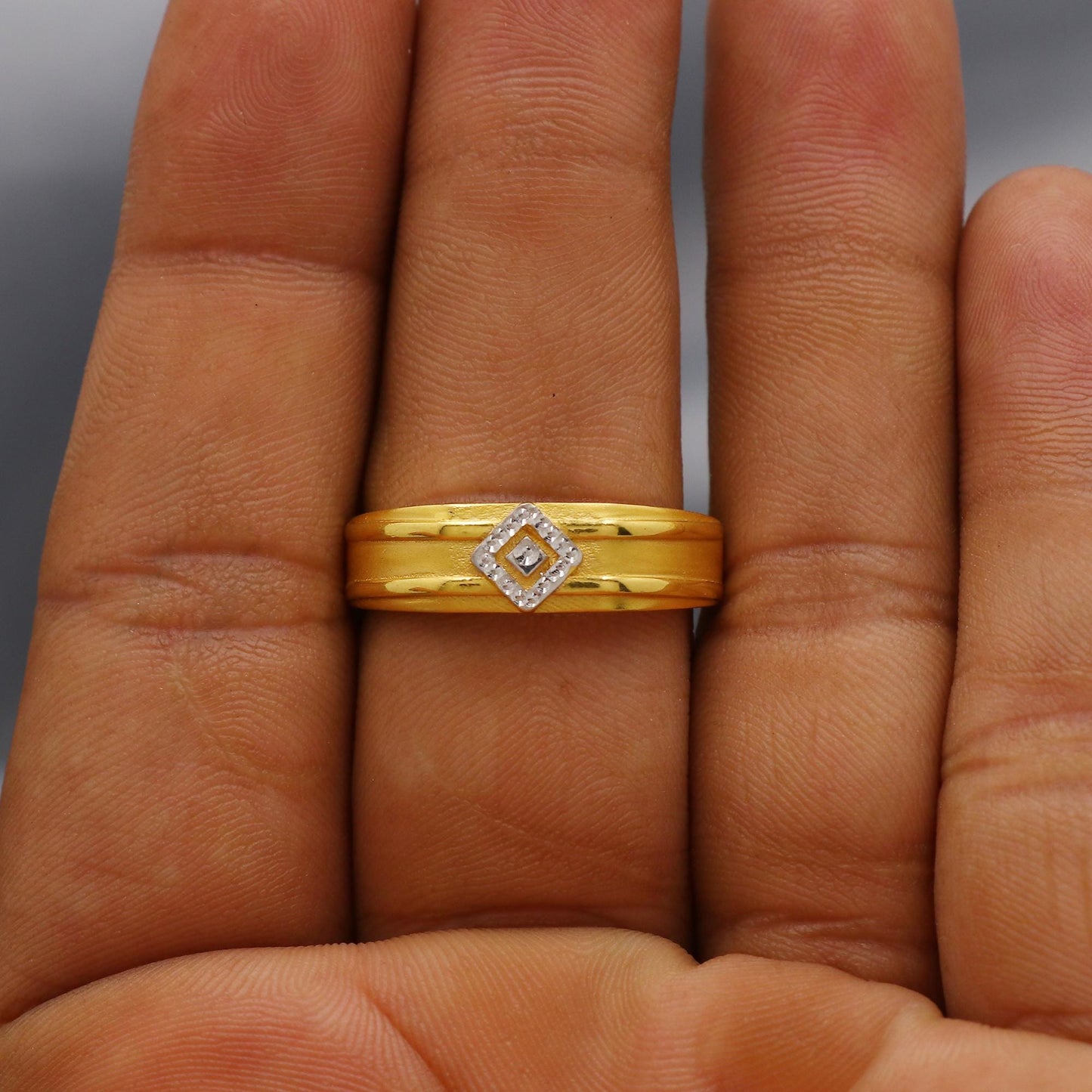 Artisan White Square 22k Gold Ring Indian Jewelry, K6008