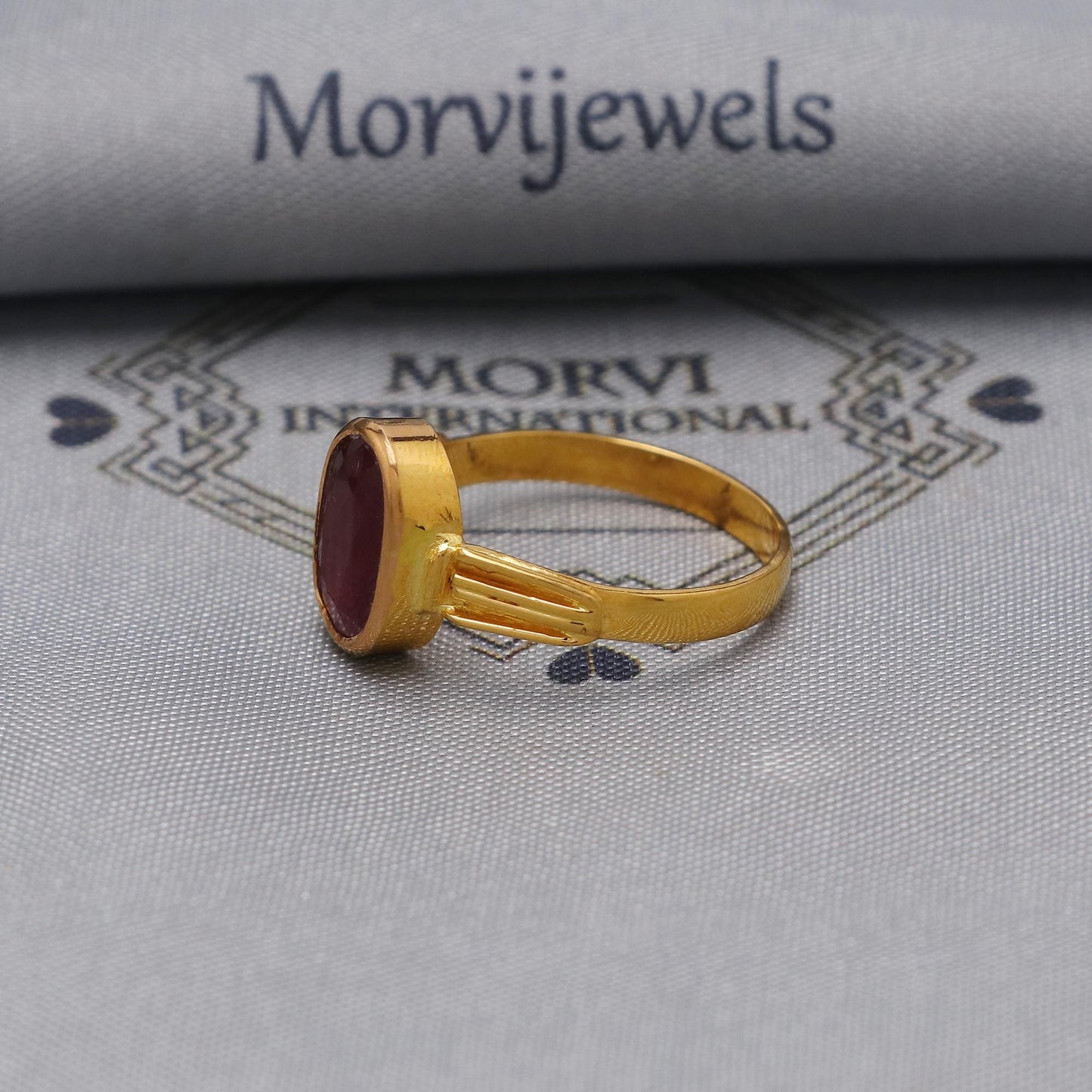 22k Gold Ring: Handmade Indian Ruby One Stone Unisex Ring