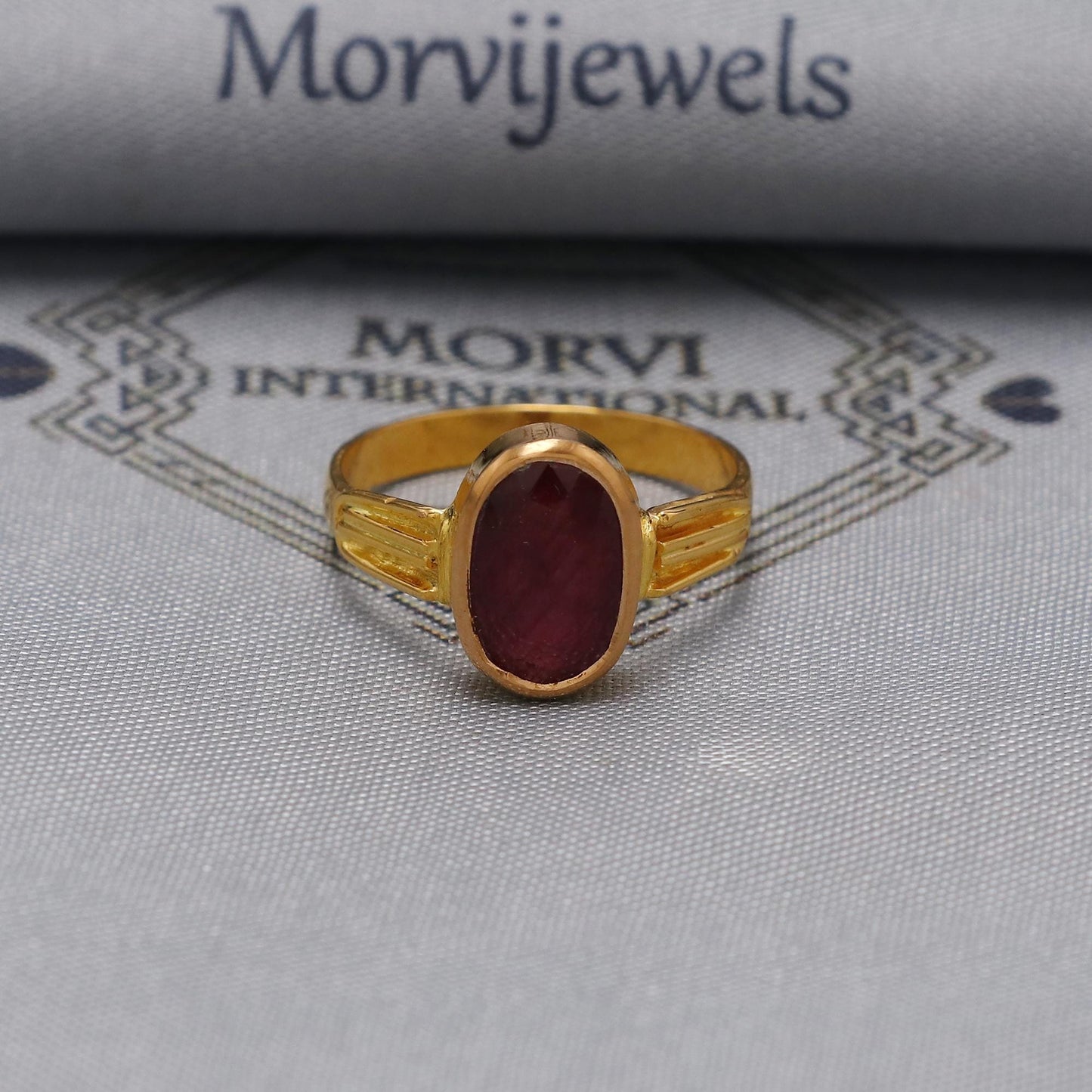 22k Gold Ring: Handmade Indian Ruby One Stone Unisex Ring