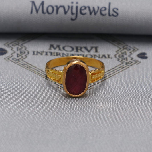 22k Gold Ring: Handmade Indian Ruby One Stone Unisex Ring