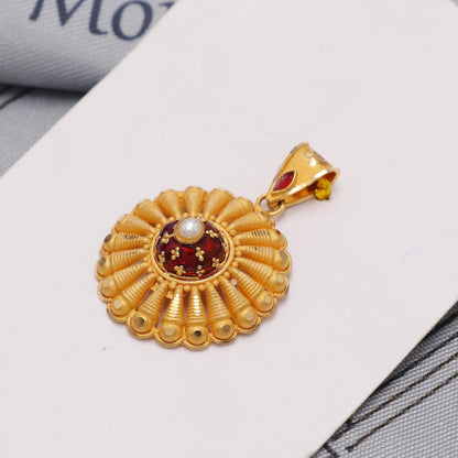 22k Gold Indian Pendant & Earring Set: Ethnic Wedding Jewelry