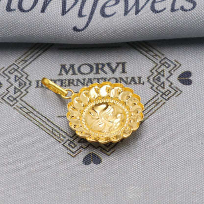 20k Yellow Gold Sun Face Pendant: Indian Surya Dev Jewelry, Engraved Gold Charms