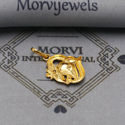 Handmade 20k/18k Yellow Gold Ganesha Pendant: Indian Jewelry