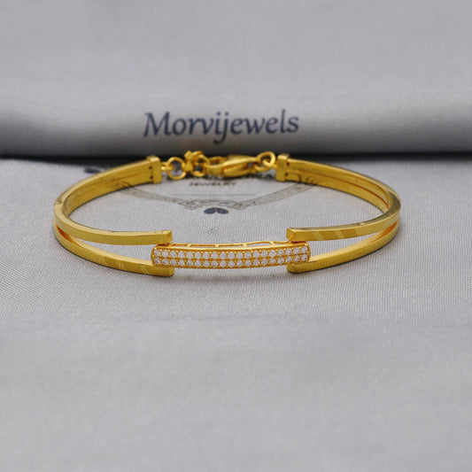 22k Gold Bangle Bracelet: AD Stone Bar, Openable Design