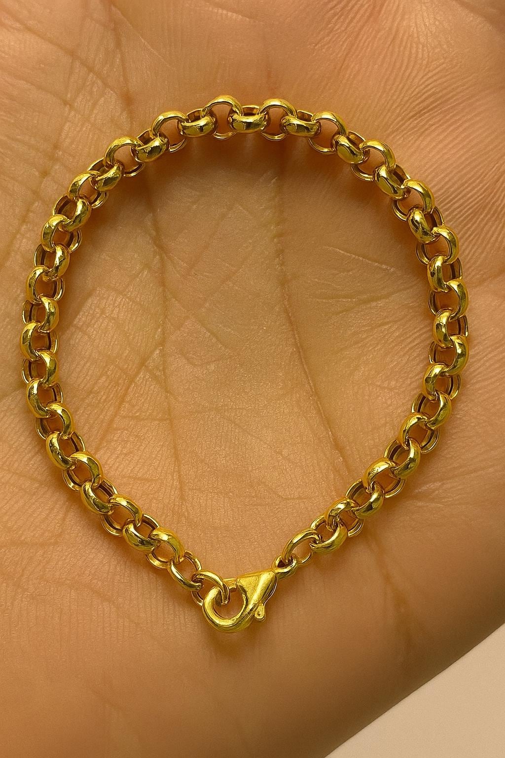 22k Gold Bracelet Chain Handmade Custom Order, Yellow Gold Bracelet, rolo