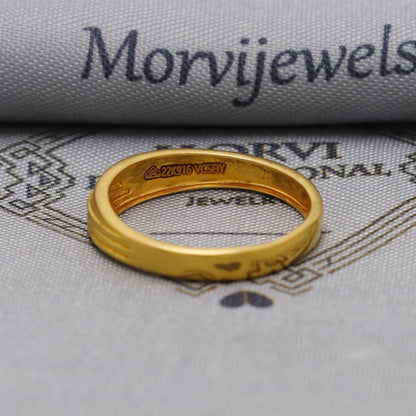 Handmade 22k Solid Gold Band Ring - Hand Carved Real Gold, K6310