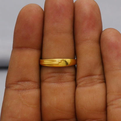 Handmade 22k Solid Gold Band Ring - Hand Carved Real Gold, K6310