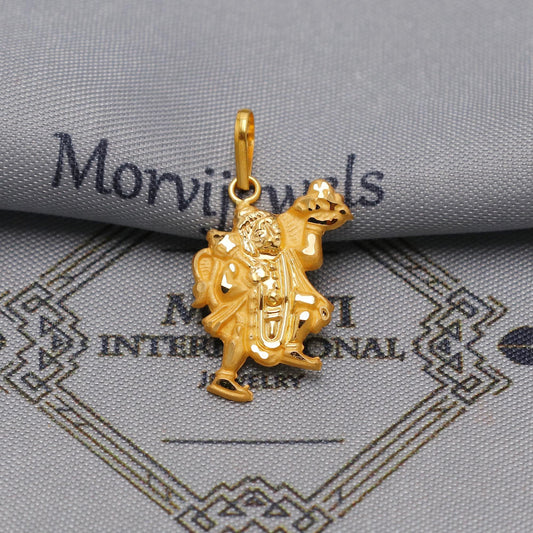 20k 18k Yellow Gold Hanuman Pendant: Indian God Balaji Jewelry