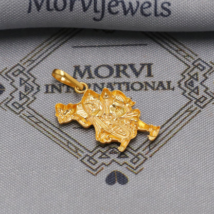 20k 18k Yellow Gold Hanuman Pendant: Indian God Balaji Jewelry