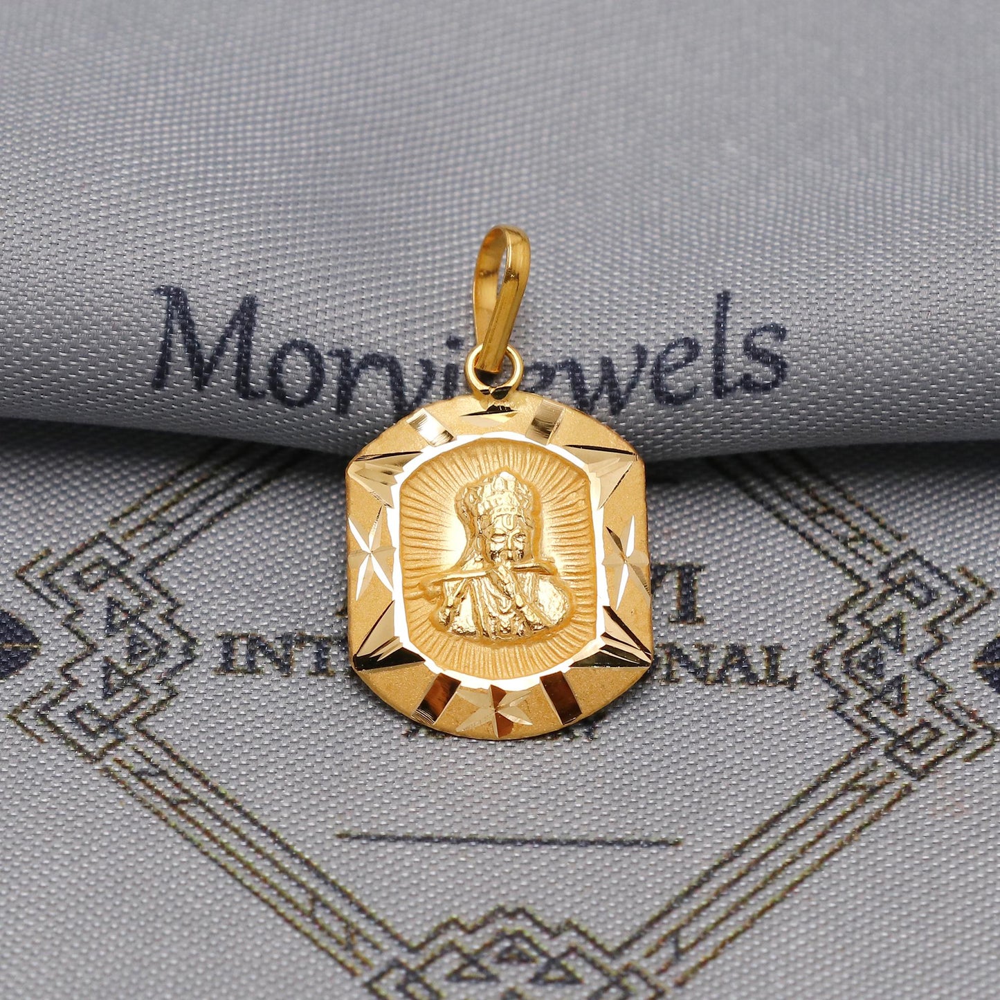 Lord Krishna Gold Pendant: 20k Yellow Gold Indian God Jewelry