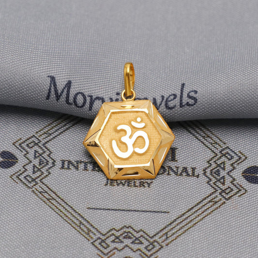 20k Yellow Gold Aum Om Pendant: Lightweight Indian Jewelry
