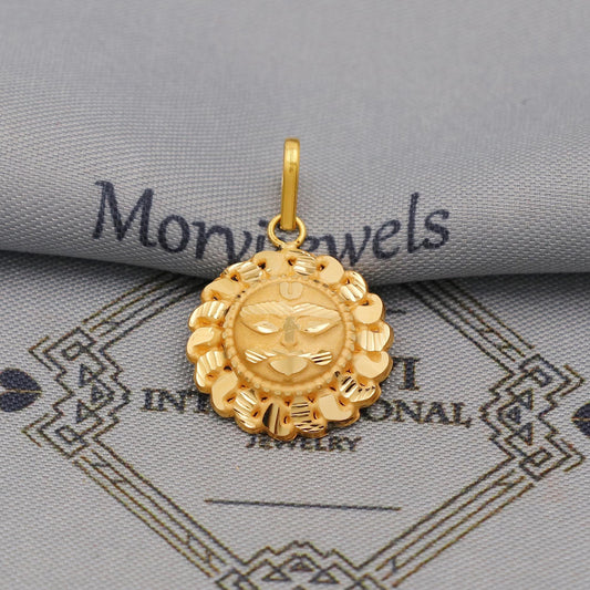 20k Yellow Gold Sun Face Pendant: Indian Surya Dev Jewelry